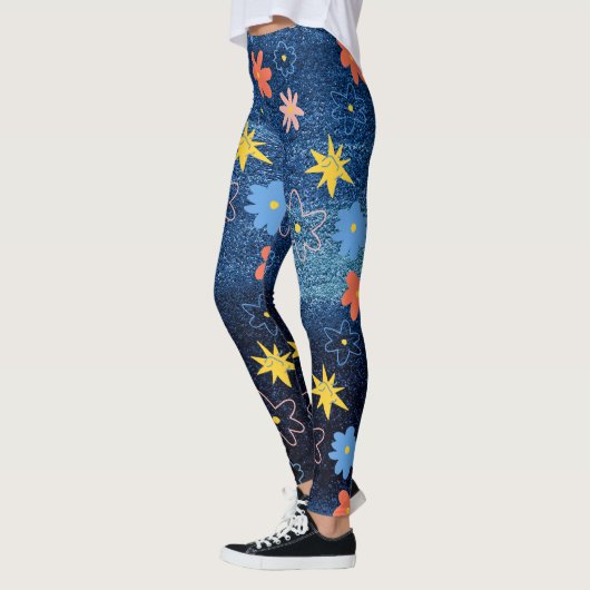 Blauwe kleurrijke bloem Abstract Leggings (Links)