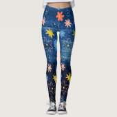 Blauwe kleurrijke bloem Abstract Leggings (Voorkant)