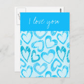 Blauwe kleurrijke gekrabbelde harten briefkaart (Voorkant / Achterkant)