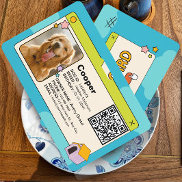 Blauwe & Kleurrijke Hond ID-kaart met QR-code & fo Badge