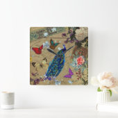  blauwe, kleurrijke peacock Cute Butterfly Vierkante Klok (Huis)