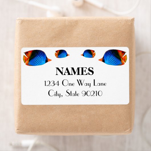 Blauwe kleurrijke vis etiket (Insitu)