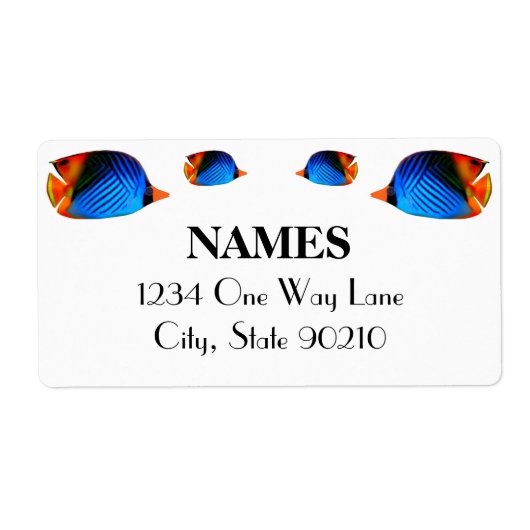 Blauwe kleurrijke vis etiket (Voorkant)