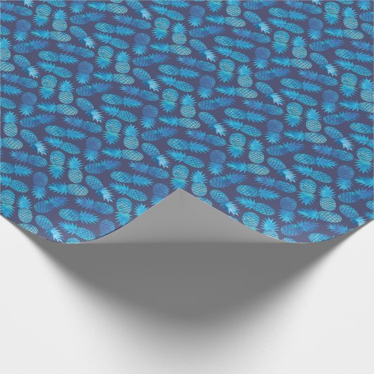Blauwe kleurstof anananas cadeaupapier (Hoek)