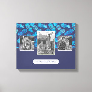 Blauwe kleurstof anananas Familiefoto's met teks Canvas Afdruk