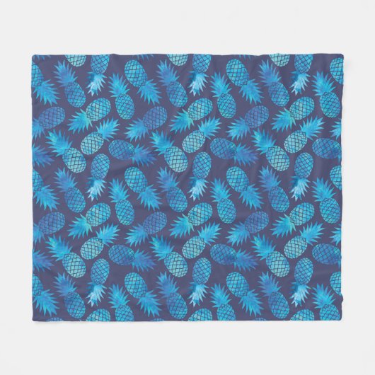 Blauwe kleurstof anananas fleece deken (Voorkant (Horizontaal))