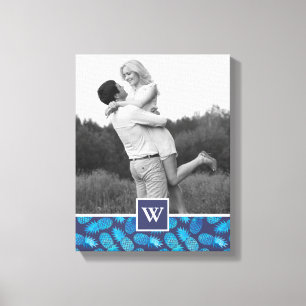 Blauwe kleurstof anananas Foto met monogram Canvas Afdruk
