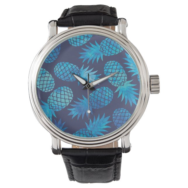 Blauwe kleurstof anananas horloge (Voorkant)