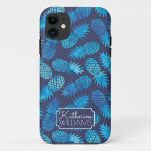 Blauwe kleurstof anananas Jouw namen toevoegen Case-Mate iPhone Case