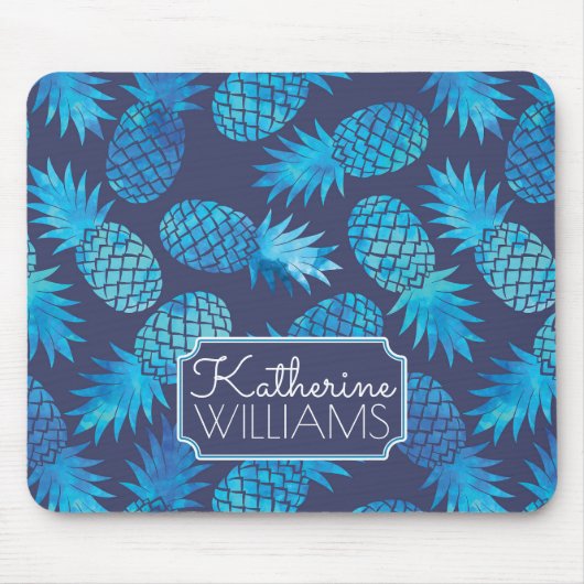 Blauwe kleurstof anananas | Jouw namen toevoegen Muismat (Voorkant)