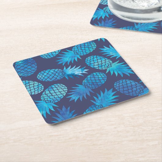 Blauwe kleurstof anananas kartonnen onderzetters (Schuin)