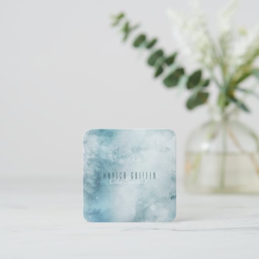 Blauwe  kleurstof-Waterverf Vierkante Visitekaartje (Staand voorkant)