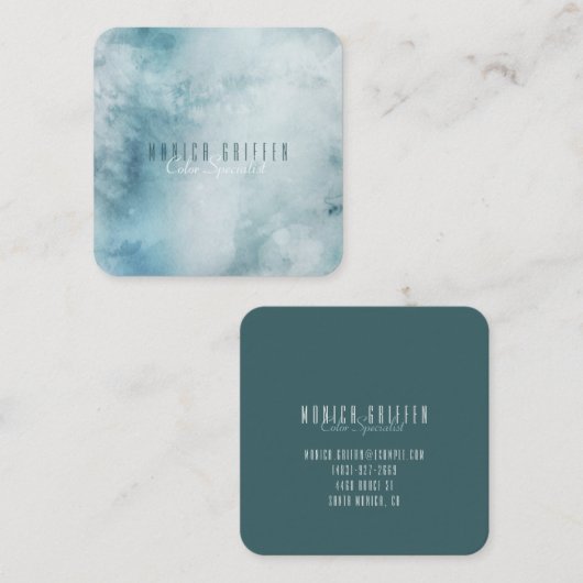 Blauwe  kleurstof-Waterverf Vierkante Visitekaartje (Voorkant / Achterkant)