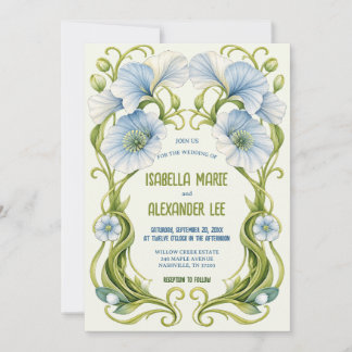Blauwe Klokjes Art Nouveau Elegante Trouwuitnodigi Kaart