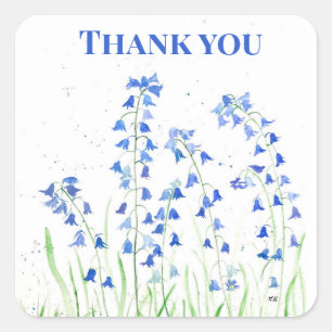 Blauwe klokjes Blauwe bloemen Zomer Hout botanisch Vierkante Sticker