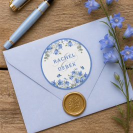Blauwe Klokjes Bruiloft Ronde Sticker