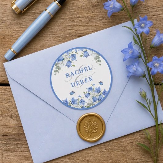 Blauwe Klokjes Bruiloft Ronde Sticker