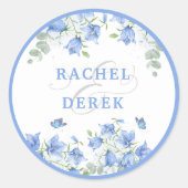 Blauwe Klokjes Bruiloft Ronde Sticker (Voorkant)