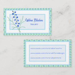 Blauwe klokjes en blauwe krokussen pastel visiteka contactkaartje