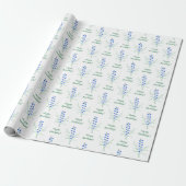 Blauwe klokjes inpakpapier met tekst (Uitgerold)