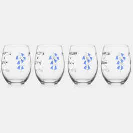 Blauwe Klokjes Vier Steel Wine Glazen