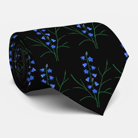 Blauwe klokjes Zwarte stropdas (Opgerold)