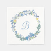 Blauwe klokken Bloemenkrans Trouwpapier Servetten (Voorkant)