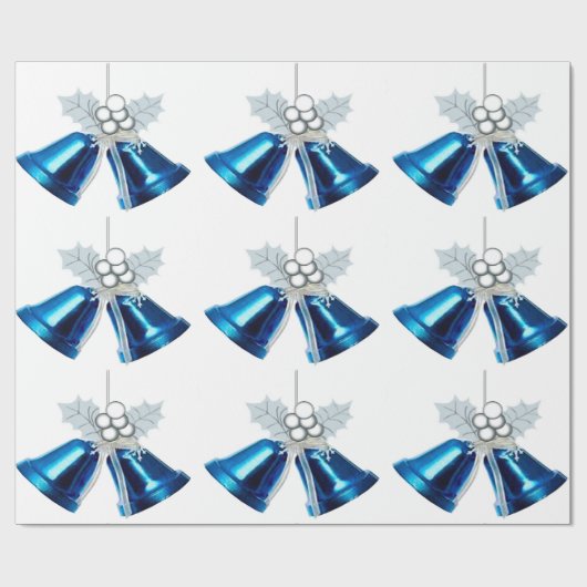 Blauwe klokken en wit Holly inpakpapier (Vlak)