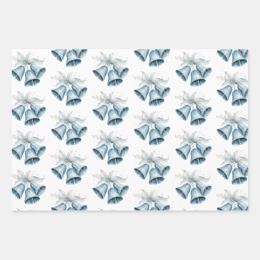 Blauwe klokken Witte kerst Inpakpapier Vel (Voorkant)
