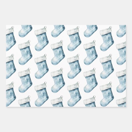 Blauwe klokken Witte kerst Inpakpapier Vel (Voorkant 3)