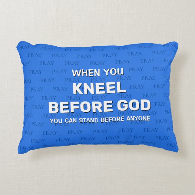 Blauwe KNEEL VÓÓR GOD Prayer Accent Pillow Accent Kussen (Voorkant)
