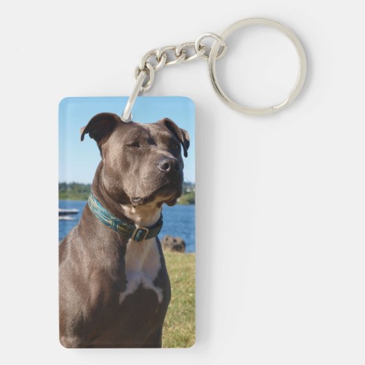 Blauwe knop sleutelhanger (achterkant)