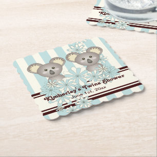 Blauwe Koala Tweeling Jongens Baby Shower / Kinder Kartonnen Onderzetters
