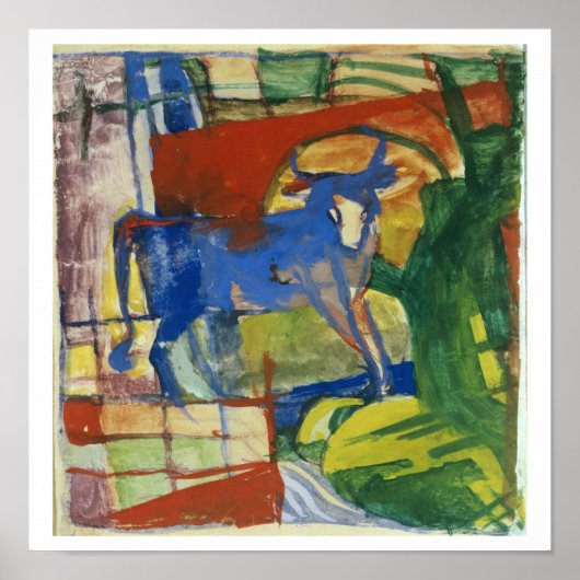 Blauwe Koe, 1914 (tempera op papier) Poster (Voorkant)