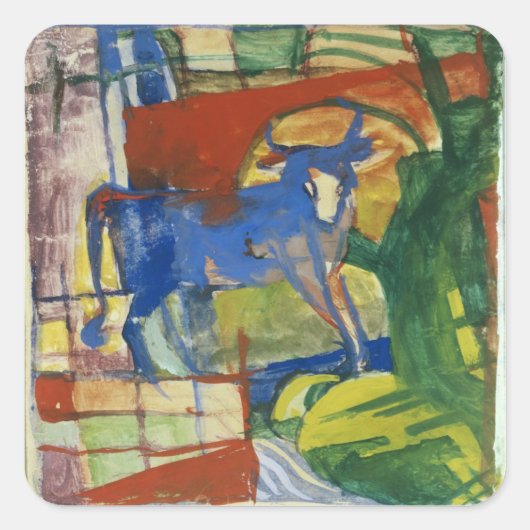 Blauwe Koe, 1914 (tempera op papier) Vierkante Sticker (Voorkant)