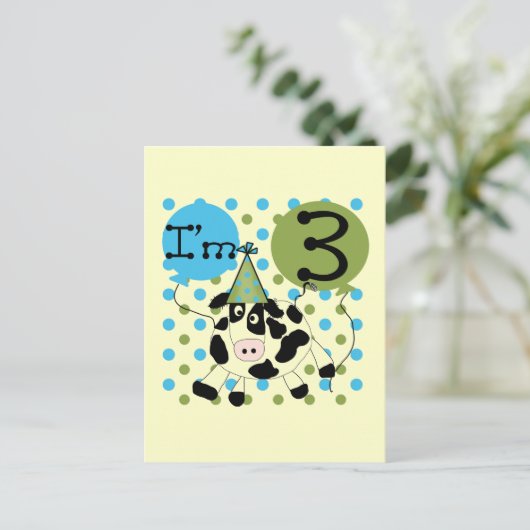 Blauwe Koe 3e verjaardag overhemden en cadeaus Briefkaart (Staand voorkant)