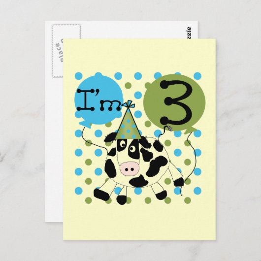 Blauwe Koe 3e verjaardag overhemden en cadeaus Briefkaart (Voorkant / Achterkant)