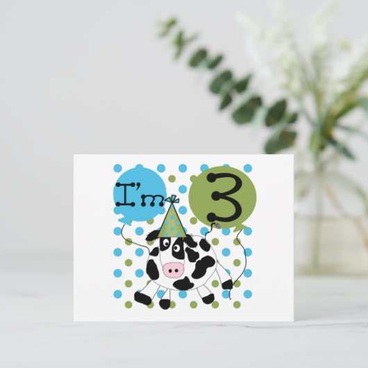 Blauwe Koe 3e verjaardag overhemden en cadeaus Briefkaart (Staand voorkant)
