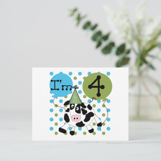 Blauwe Koe 4e verjaardag overhemden en cadeaus Briefkaart (Staand voorkant)