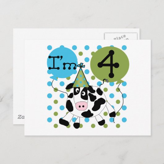 Blauwe Koe 4e verjaardag overhemden en cadeaus Briefkaart (Voorkant / Achterkant)