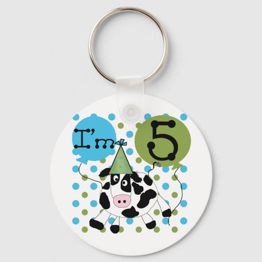 Blauwe Koe 5e Verjaardag Tshirts en geschenken Sleutelhanger (Voorkant)