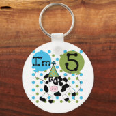 Blauwe Koe 5e Verjaardag Tshirts en geschenken Sleutelhanger (Voorkant)