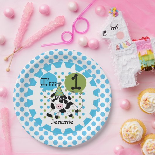 Blauwe koe eerste Bord op jaarpapier (Feest)