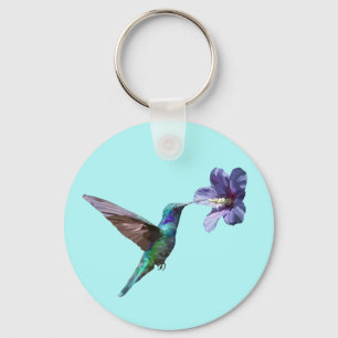  blauwe koeienvogel/Hibiscus Sleutelhanger