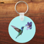  blauwe koeienvogel/Hibiscus Sleutelhanger (Voorkant)