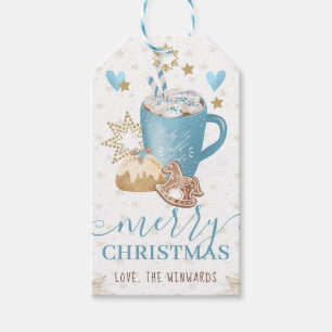 Blauwe Koekjes en Cacao Prettig Kerstfeest Cadeaulabel