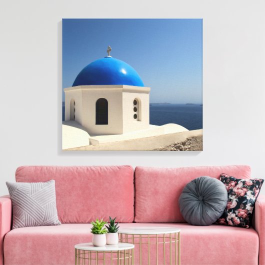 Blauwe koepel op Santorini Canvas Afdruk (Insitu (Woonkamer))