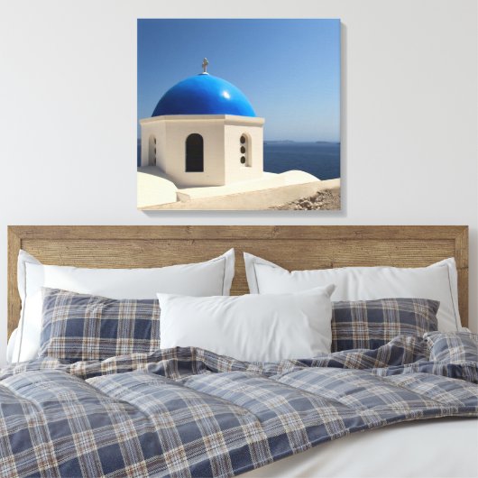 Blauwe koepel op Santorini Canvas Afdruk (Insitu (Slaapkamer))