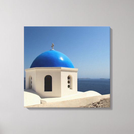 Blauwe koepel op Santorini Canvas Afdruk (Voorkant)