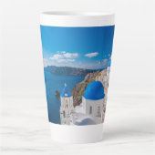 Blauwe Koepels van Santorini Latte Mok (Voorkant)